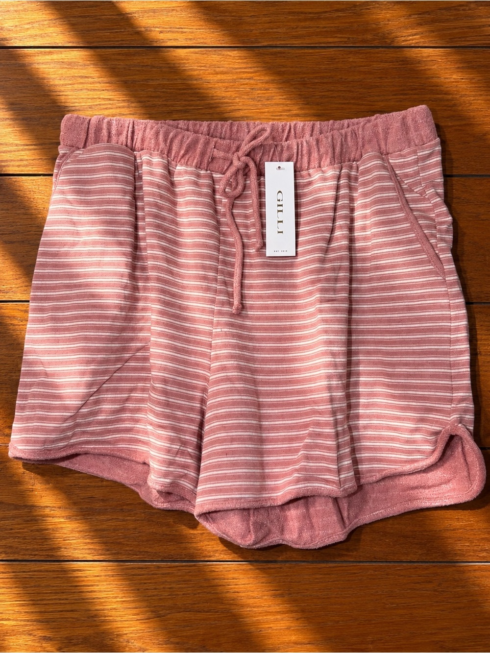 Gilli Mauve Pink Striped Lounge Terry Drawstring Shorts Sz 3X